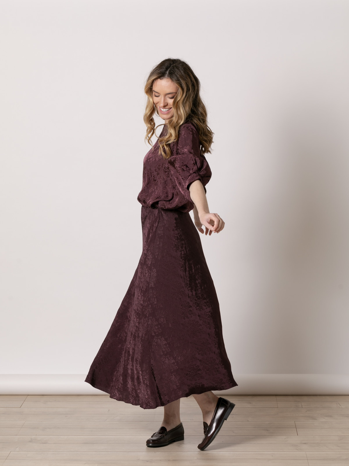 Long flowing skirt with matching embroidery  Bordeaux colour