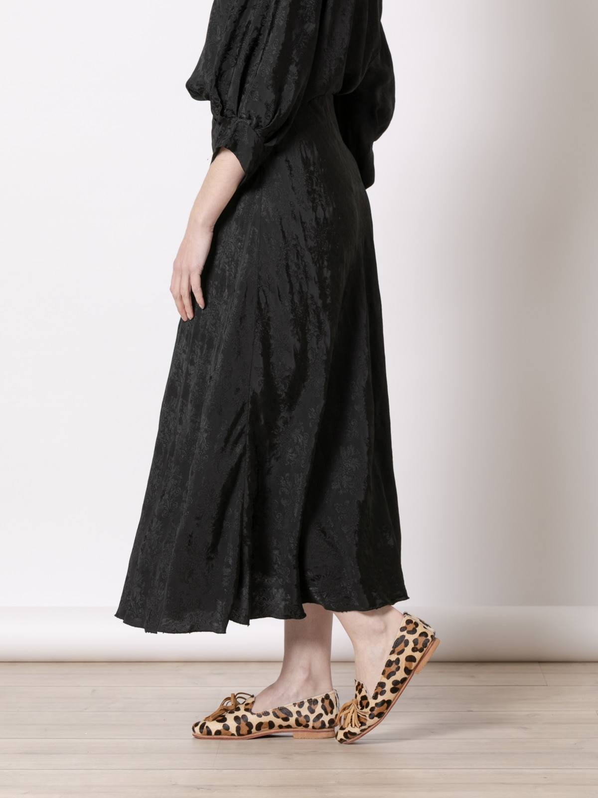 Long flowing skirt with matching embroidery  Black colour