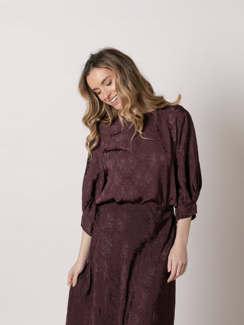 Fluid blouse with matching embroidery  Bordeaux colour