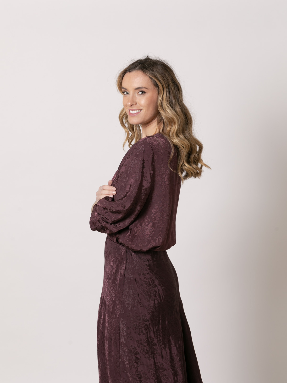 Fluid blouse with matching embroidery  Bordeaux colour