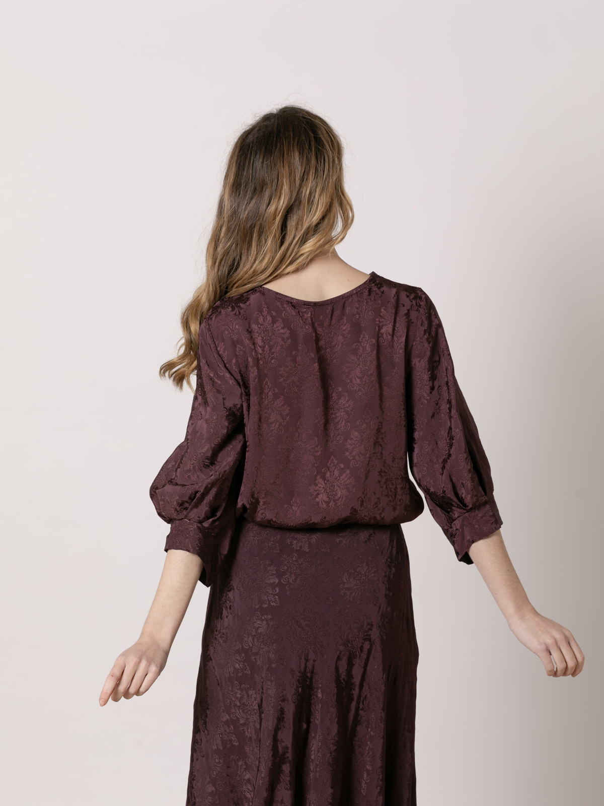 Fluid blouse with matching embroidery  Bordeaux colour