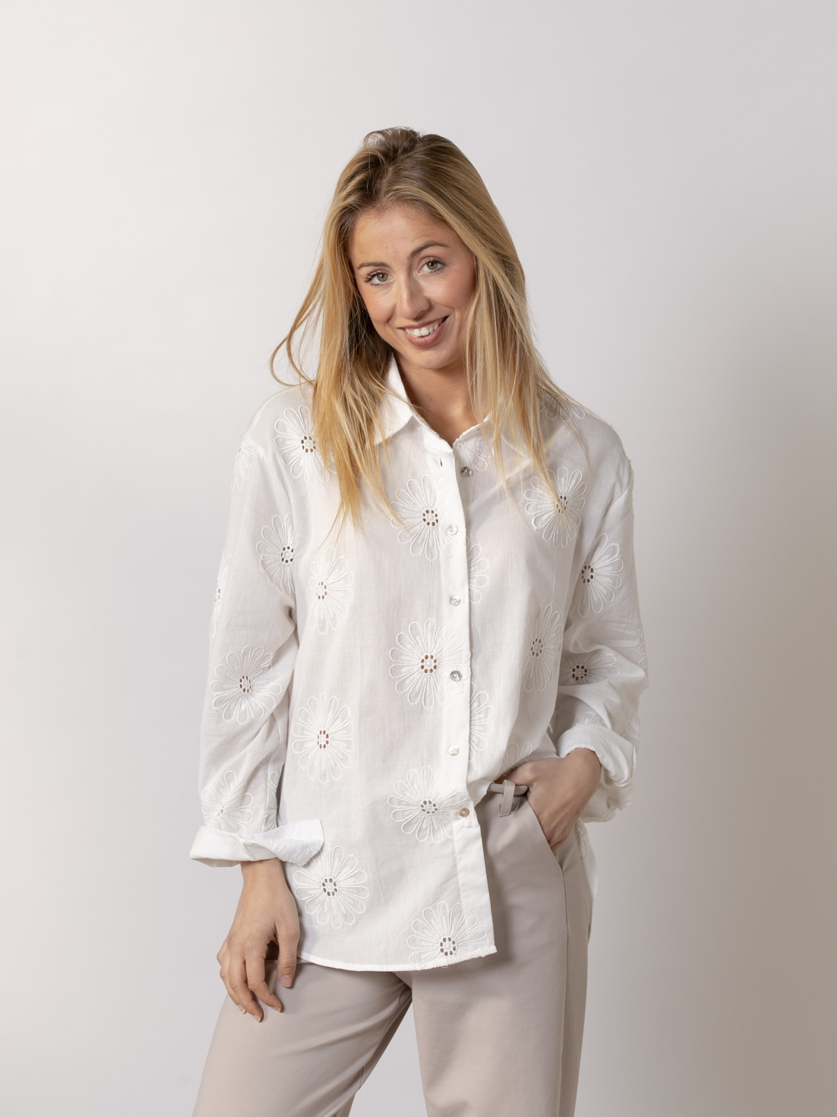 Trendy embroidered shirt  White colour