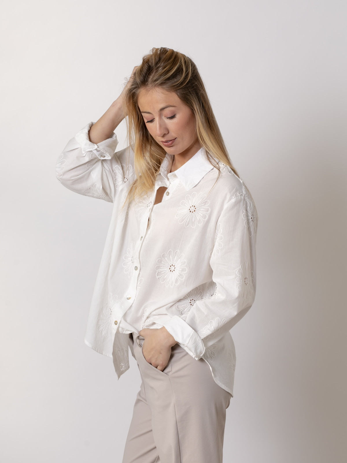 Trendy embroidered shirt  White colour