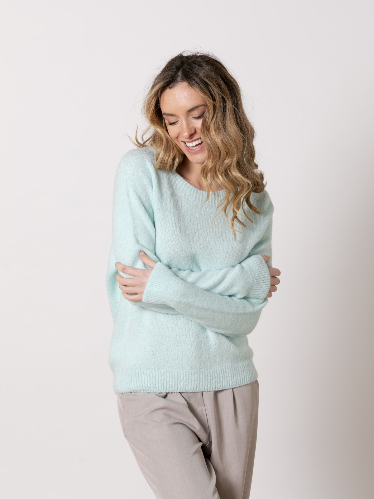 Alpaca spring jersey with boat  Blue Celeste colour