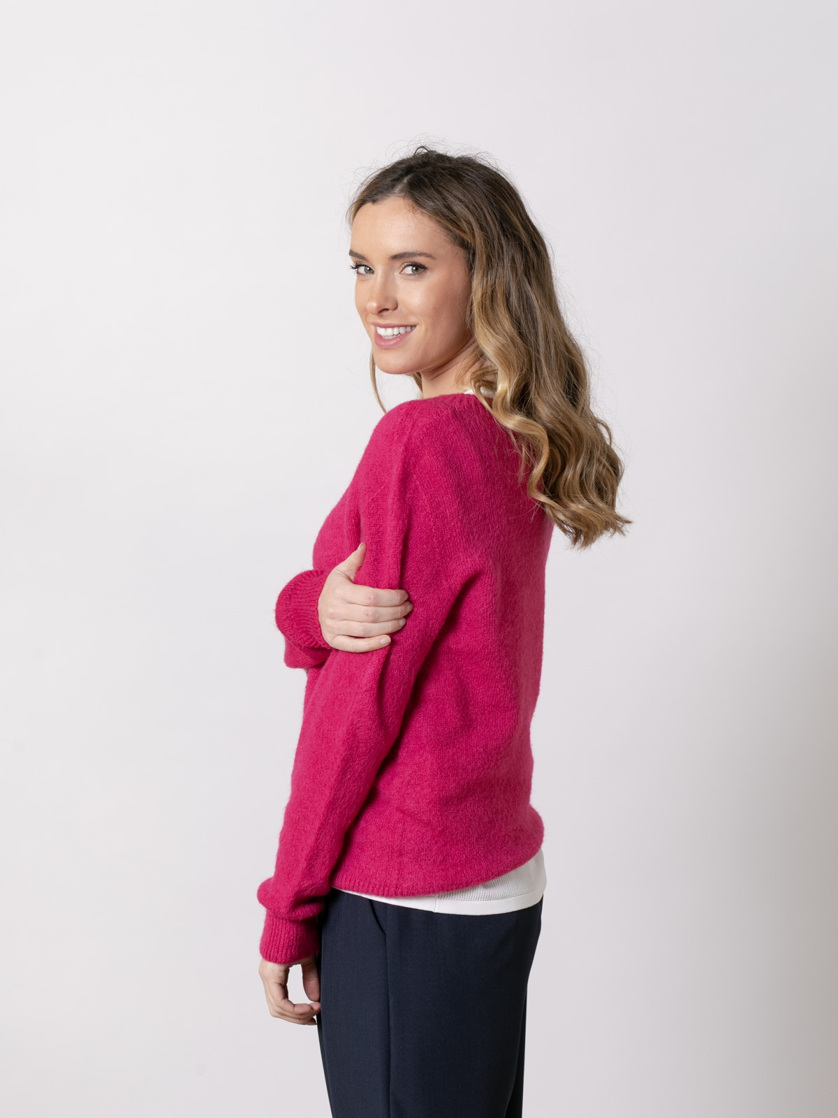 Alpaca spring jersey with boat  Raspberry colour