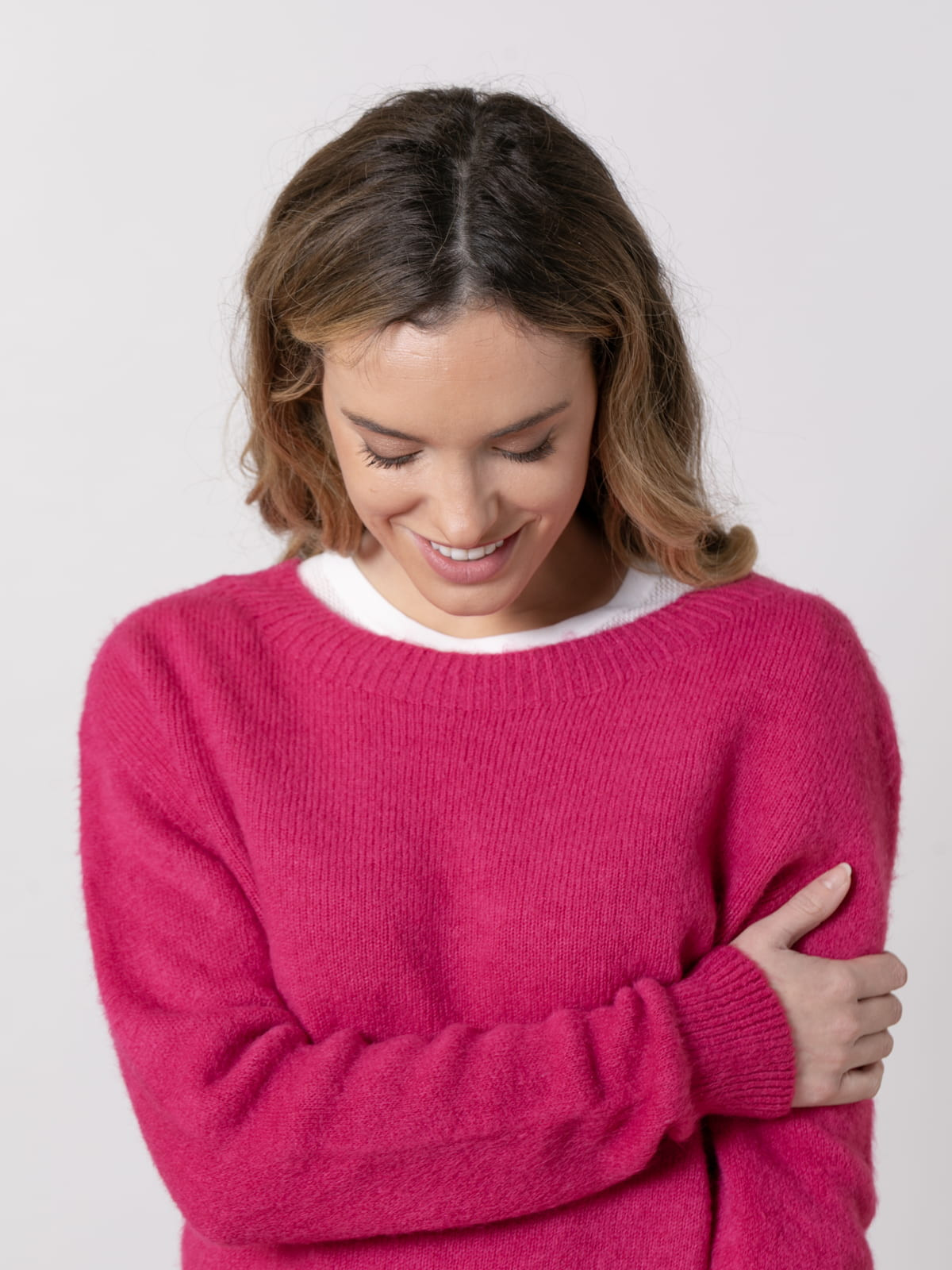 Alpaca spring jersey with boat  Raspberry colour