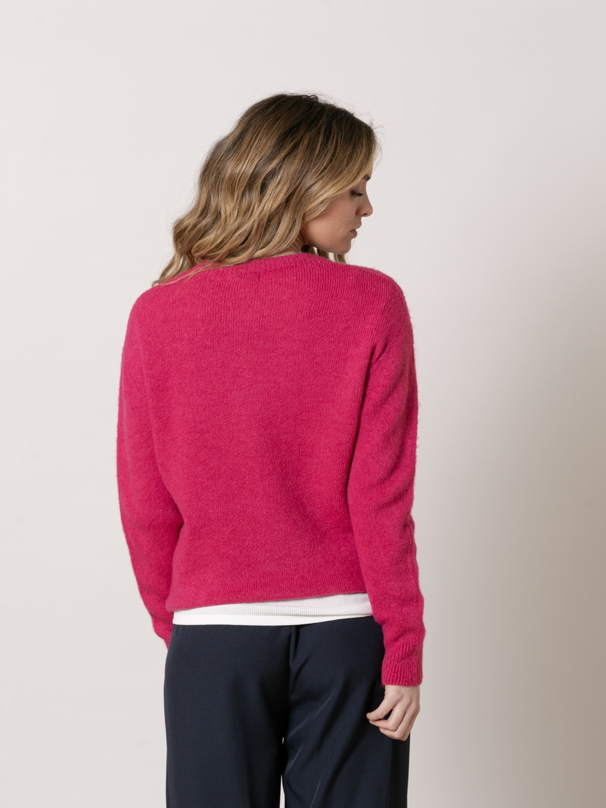 Spring alpaca sweater with round  Raspberry colour