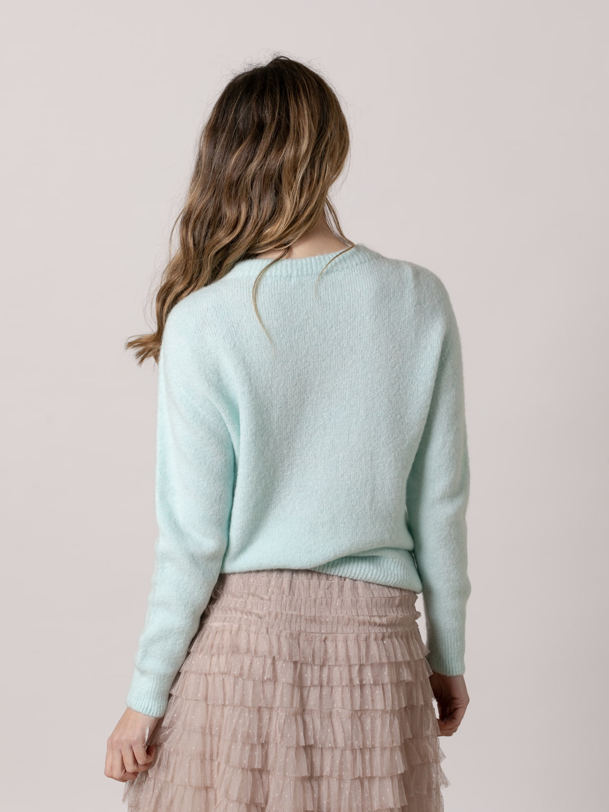 Spring alpaca sweater with round  Blue Lightcolour