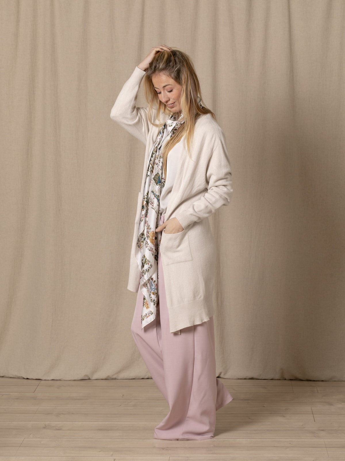 Long jacket with soft pockets  Beige colour