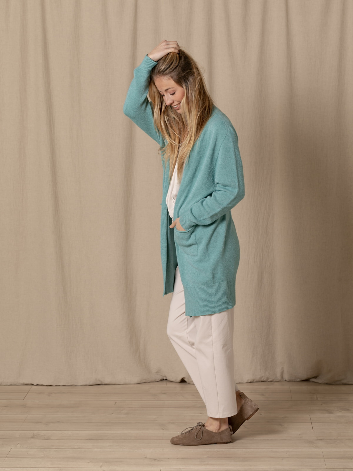 Long jacket with soft pockets  verde esmeralda colour