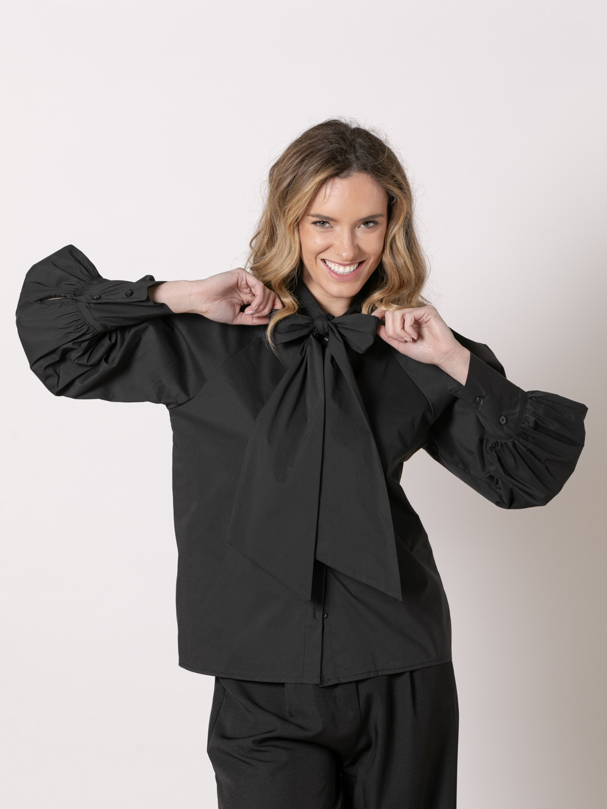 Cotton bow shirt  Black colour