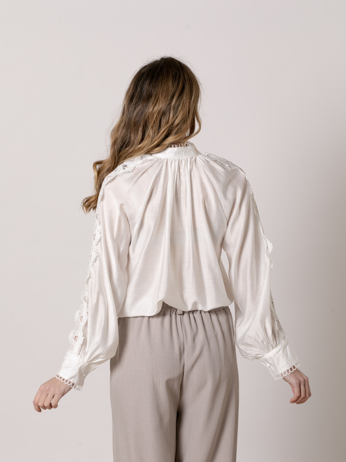 Oversized shirt with embroidered details  White colour