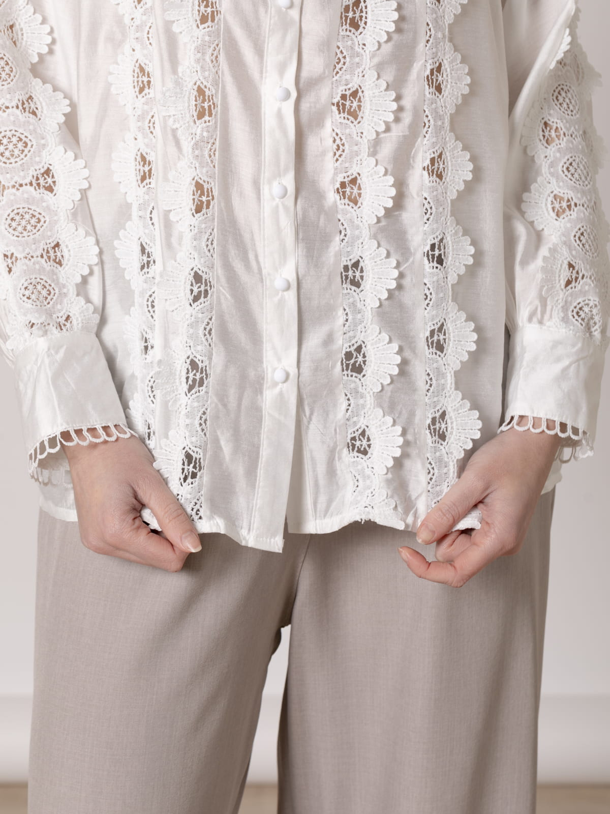 Oversized shirt with embroidered details  White colour