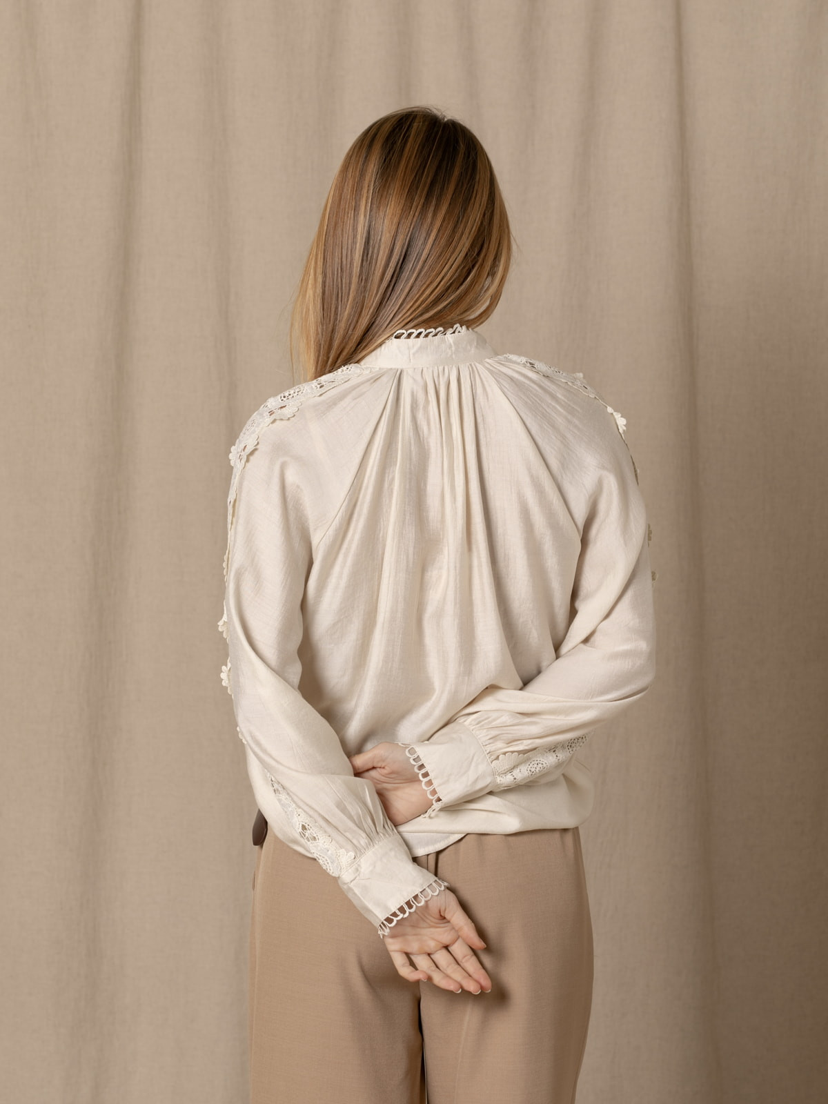 Oversized shirt with embroidered details  Beige colour