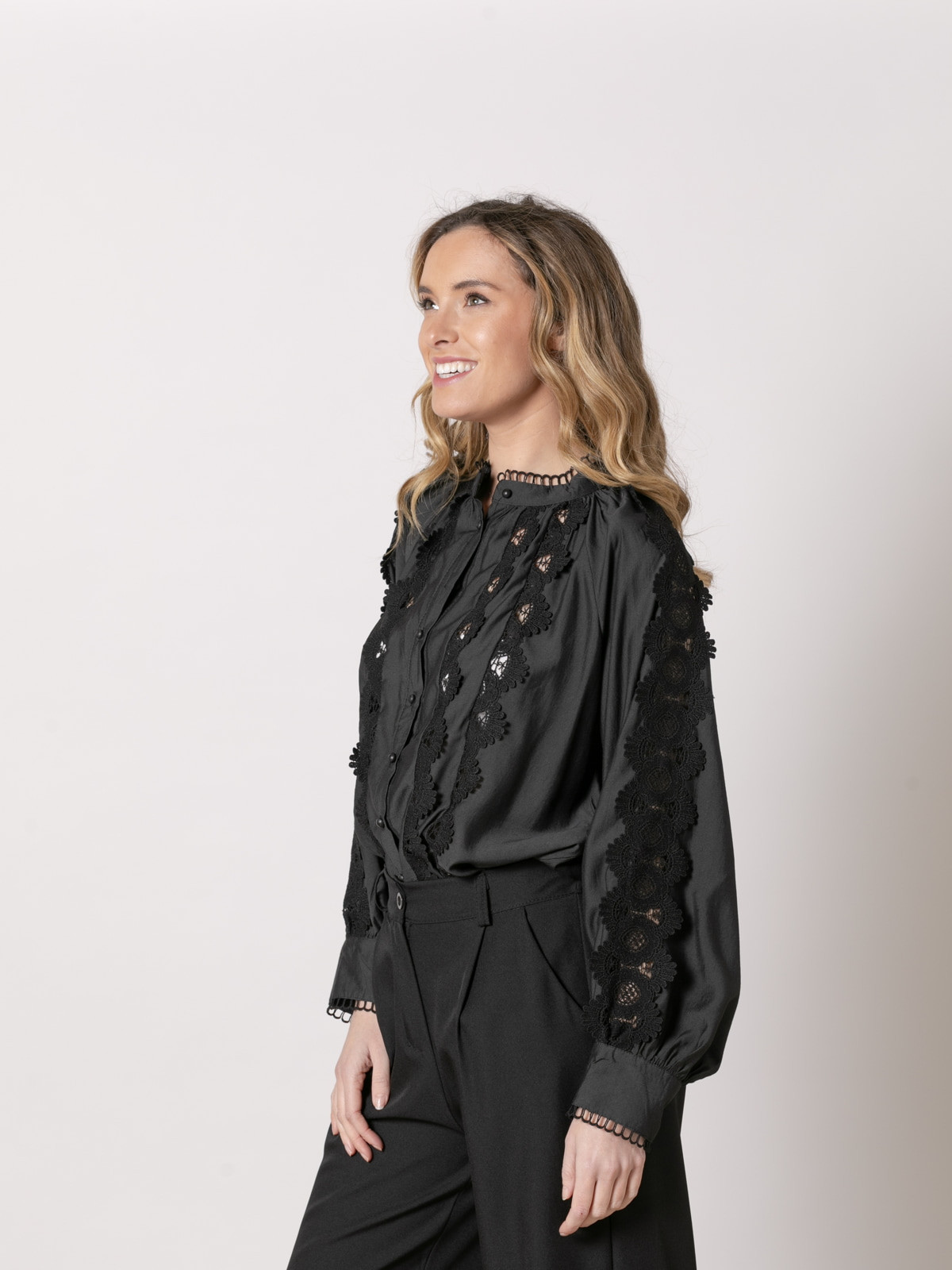 Oversized shirt with embroidered details  Black colour