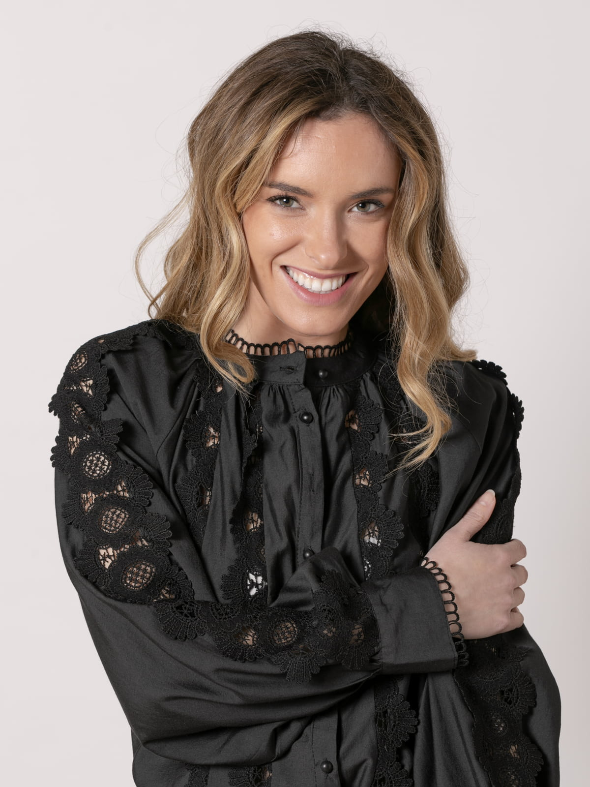 Oversized shirt with embroidered details  Black colour