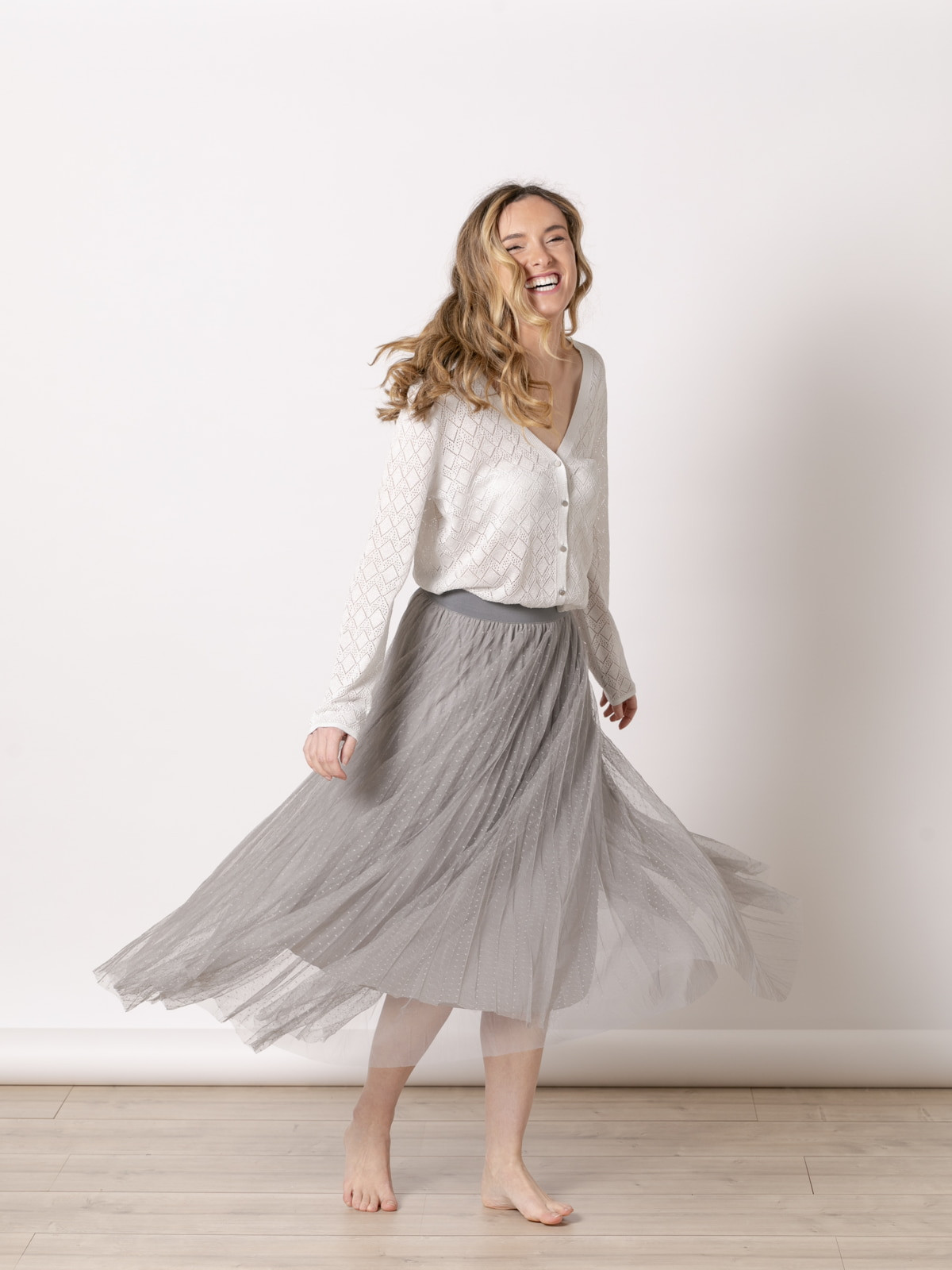 Long skirt with tulle dots  Grey colour