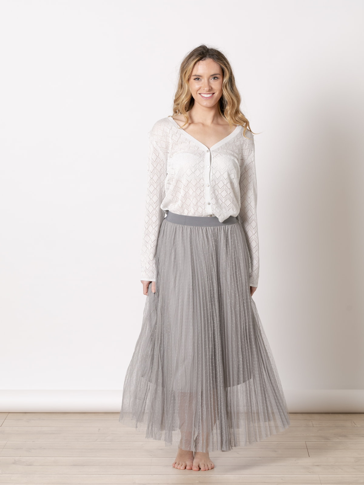 Long skirt with tulle dots  Grey colour