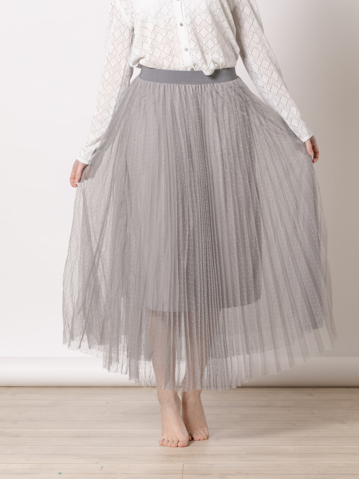 Long skirt with tulle dots  Grey colour