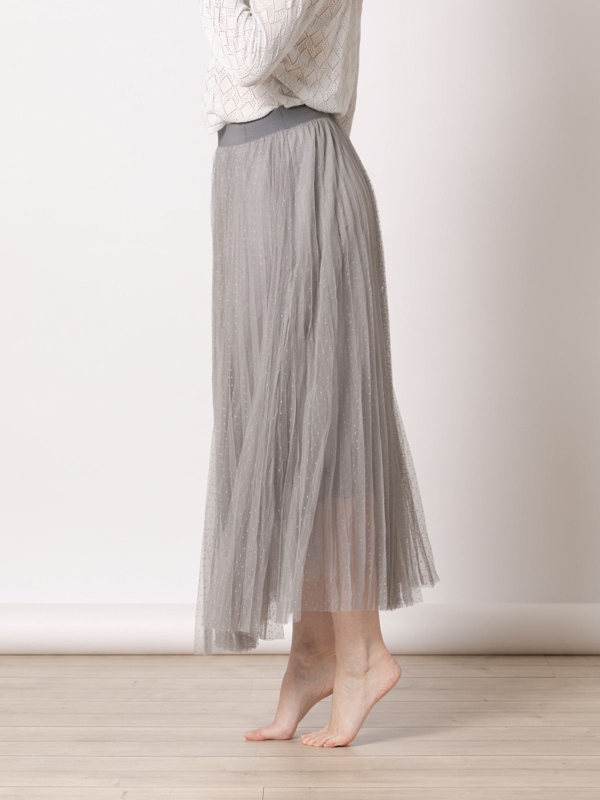 Long skirt with tulle dots  Grey colour