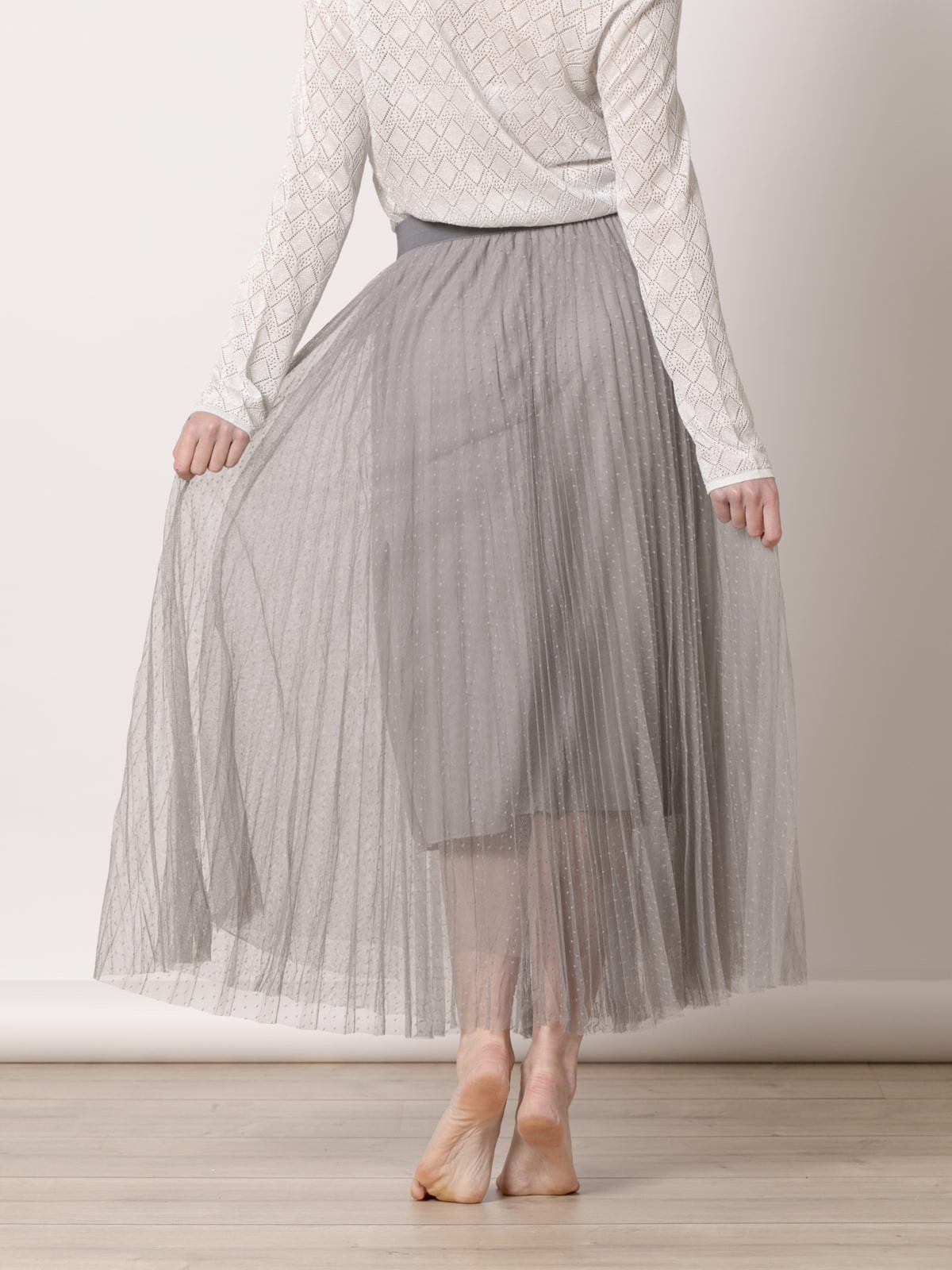 Long skirt with tulle dots  Grey colour