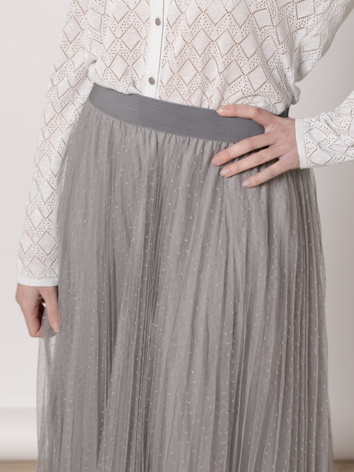 Long skirt with tulle dots  Grey colour