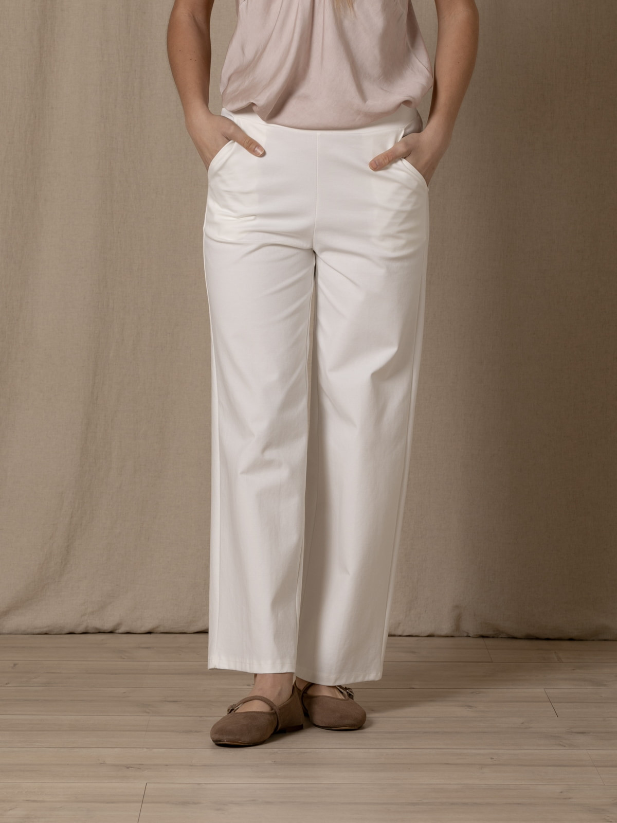 Wide leg cotton viscose pants  Marfil colour