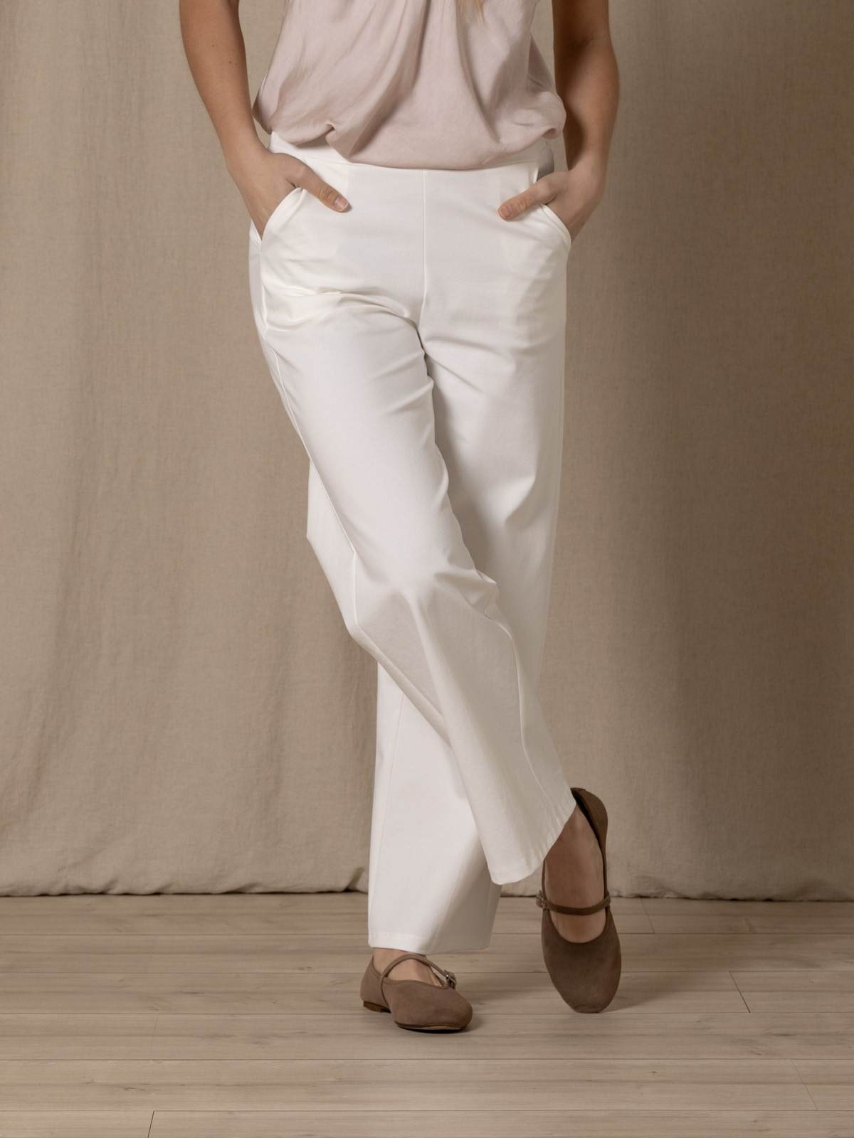 Wide leg cotton viscose pants  Marfil colour