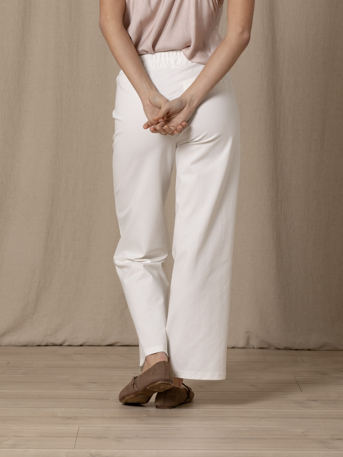 Wide leg cotton viscose pants  Marfil colour