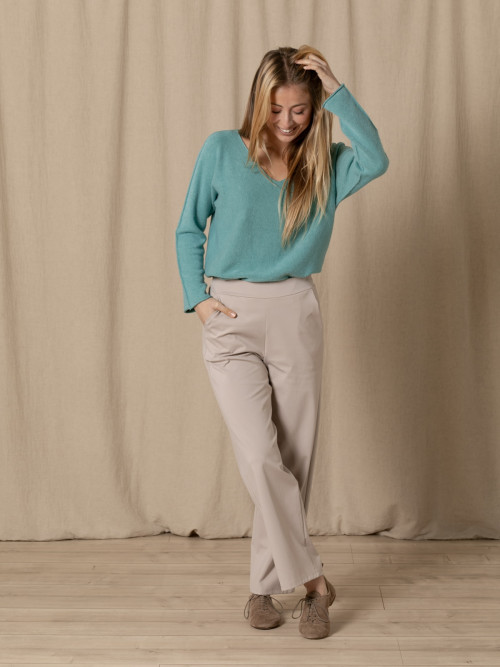 Pantalón wide leg cotton visco color Taupe