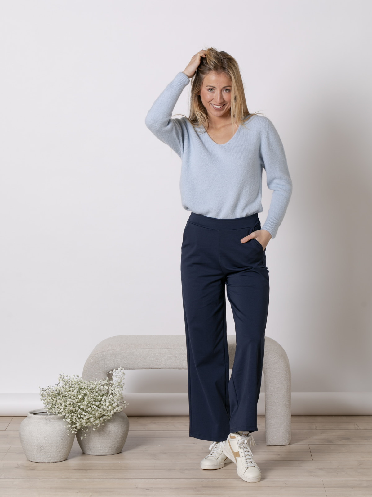 Wide leg cotton viscose pants  Blue Navy colour