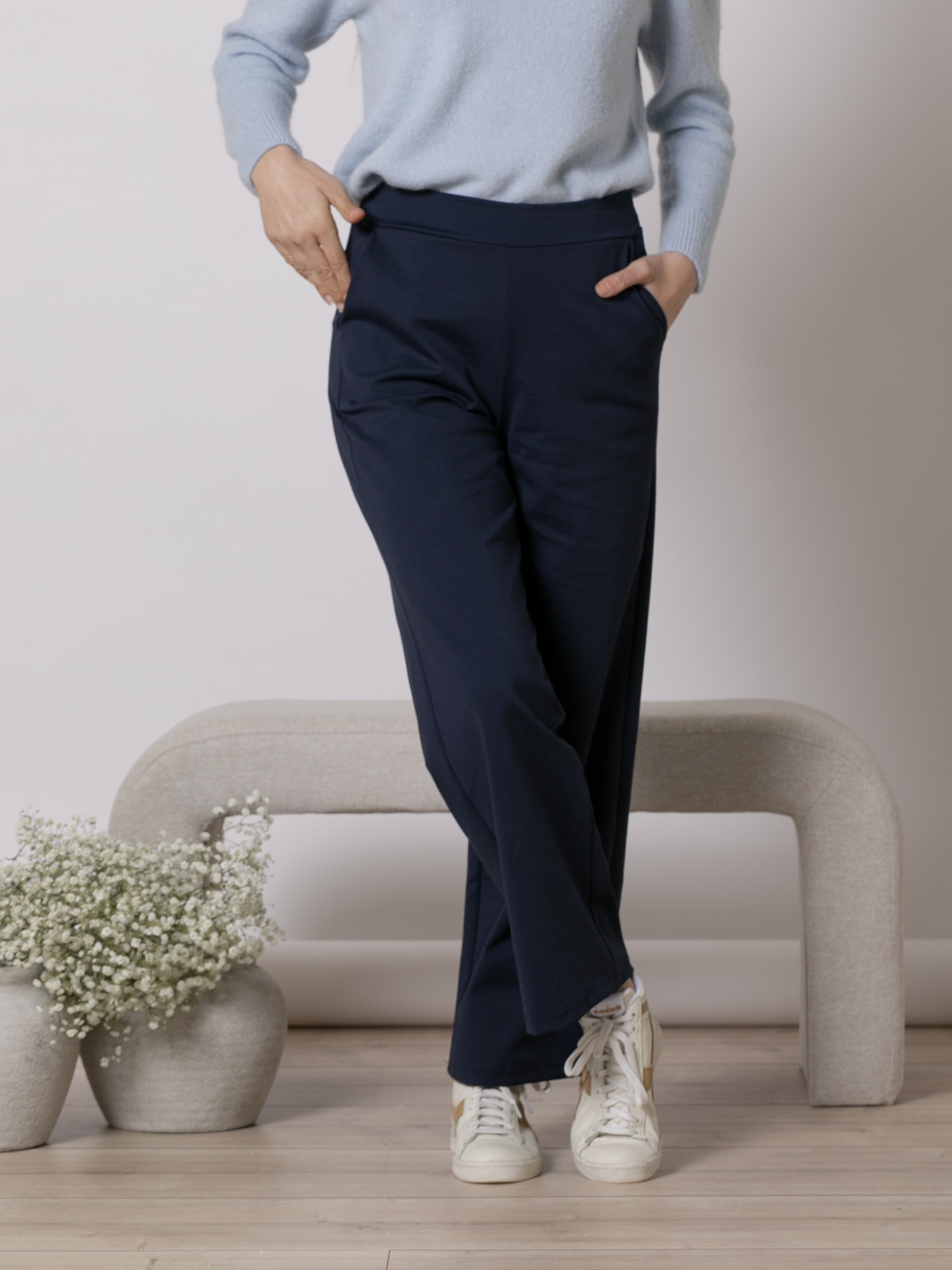 Wide leg cotton viscose pants  Blue Navy colour