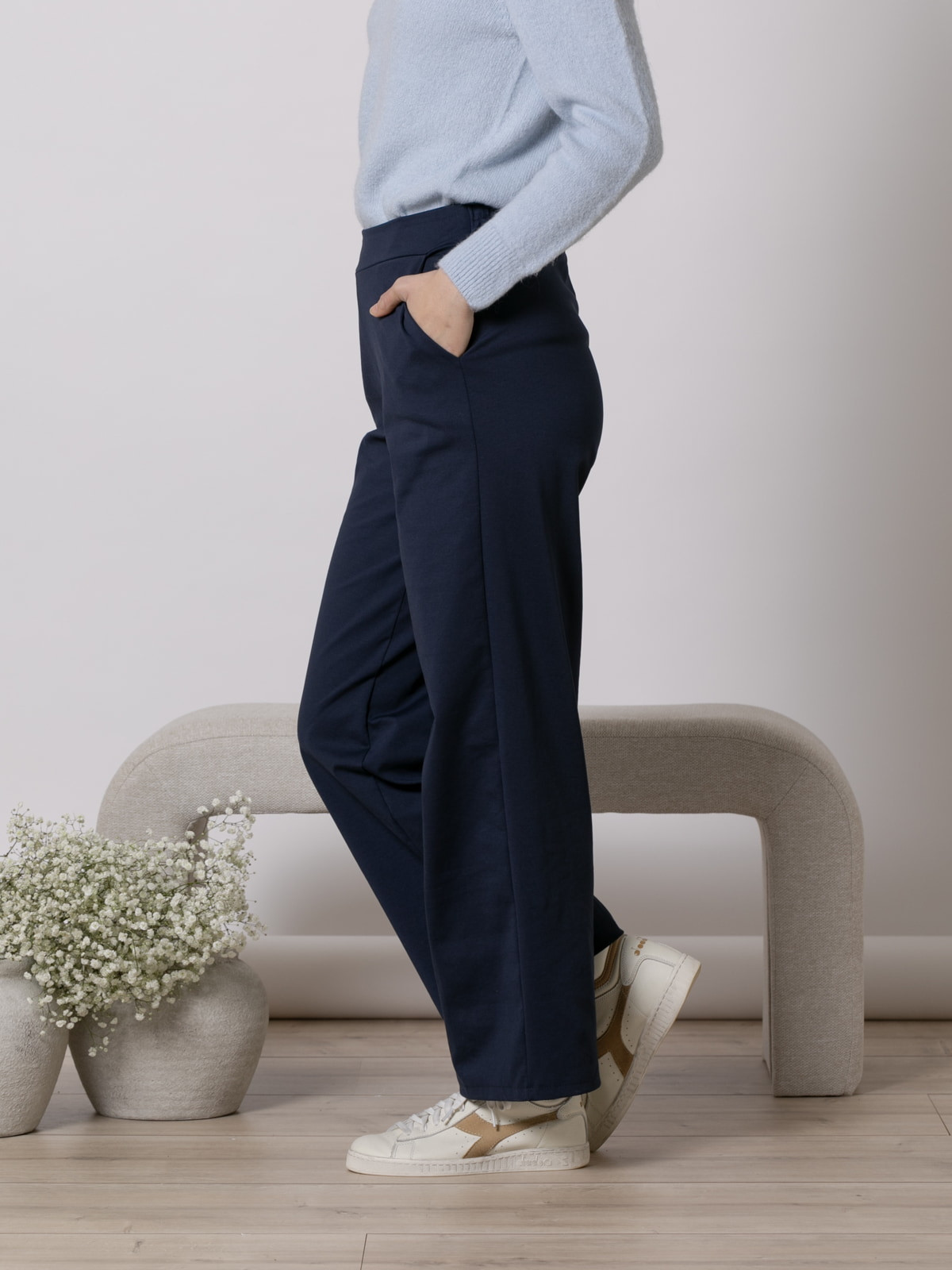 Wide leg cotton viscose pants  Blue Navy colour