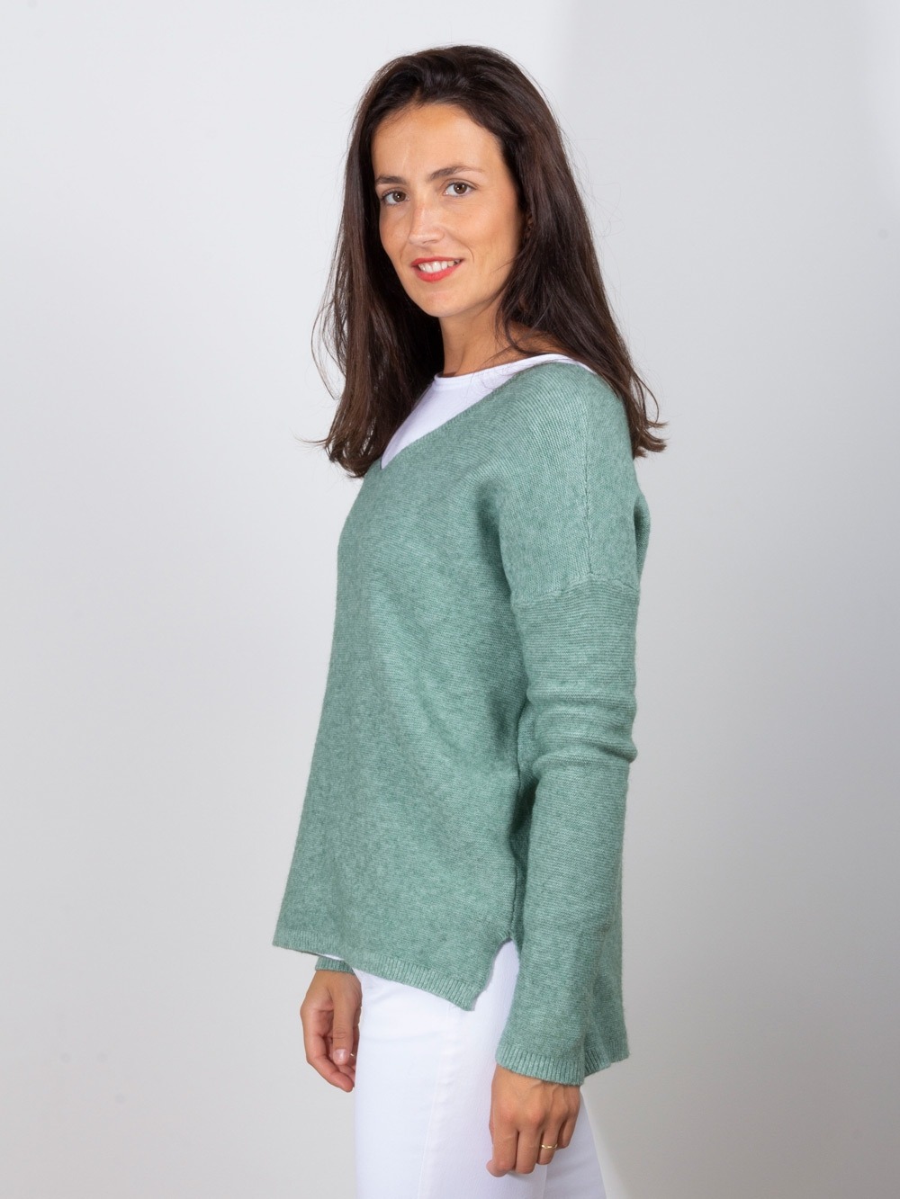 Jersey Punto Oversize Cuello Pico Mujer