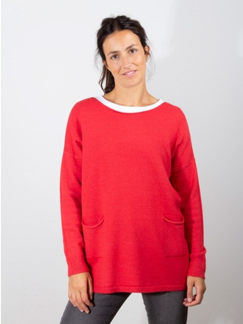 Women oversize jumper with 2 pockets Red