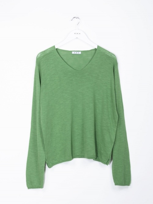 Jersey algodón fino cuello pico mujer Verde