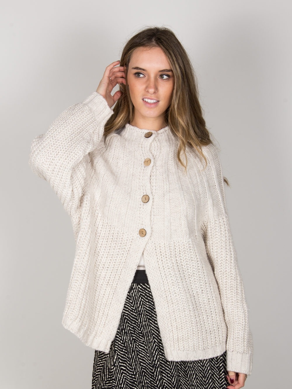 Chaqueta Punto Botones Mujer Crudo 4x4woman